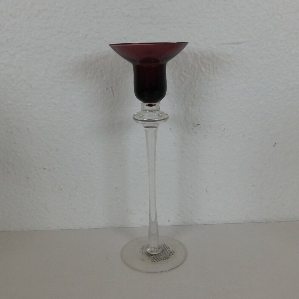 Purple Amethyst Bud Vase & 2 Taper Candle Holders Glass Eclectic Grouping 8-9" - Picture 4 of 9